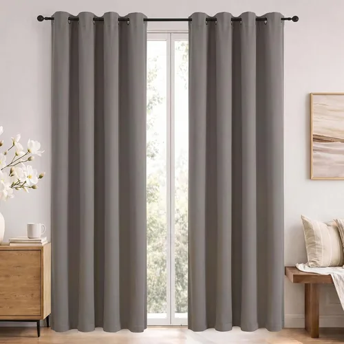 Vista 136 de Simplebrand Cortinas blancas puras de 96 pulgadas de largo para oscurecer la habitación, juego de 2 paneles para dormitorio/sala de estar, bloqueo