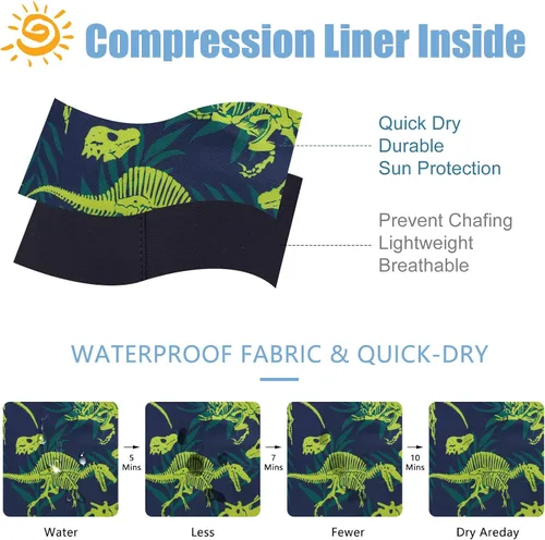 Vista 5 de Funnycokid Traje de baño para niños, con forro de compresión, traje de baño de secado rápido, pantalones cortos de playa para niños de 4 a 12 años