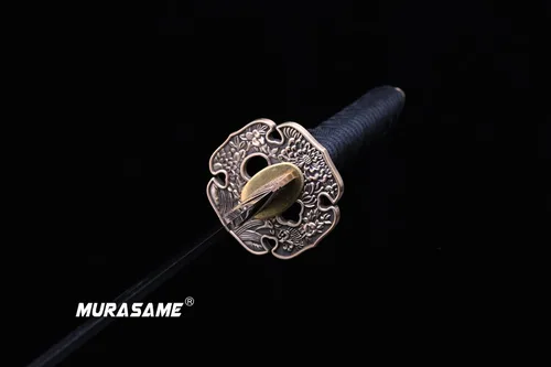 Vista 7 de MURASAME 41" Katana Espada Arcilla Templado Damasco Doblado Acero Real Hamon Latón Tsuba Muy Afilado
