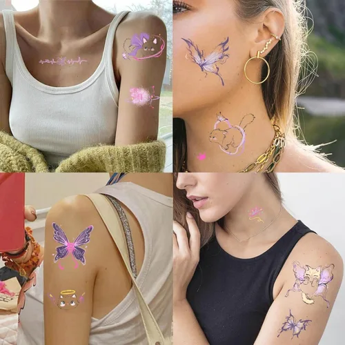 Vista 5 de 10 hojas de tatuajes temporales de mariposa de dibujos animados para niños, tatuajes temporales, calcomanías de tatuajes temporales, lindos