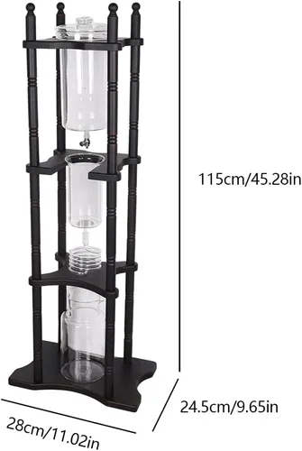 Vista 7 de Cafetera de goteo de hielo, 84.54 onzas, cafetera retro para el hogar, con recipiente de vidrio vertical japonés y soporte de madera, cafetera