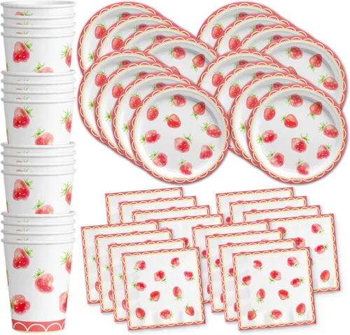 Vista 13 de Juego de suministros para fiesta de cumpleaños de aguacate, platos, servilletas, vasos, vajilla para 16