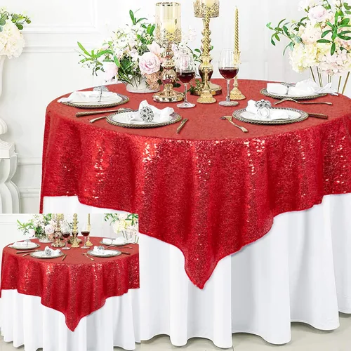 Vista 59 de ShinyBeauty Mantel Cuadrado Pequeño de 36 x 36 Pulgadas Mantel de Lentejuelas Azul Bebé Cubierta de Mesa con Purpurina Superposición Cuadrada