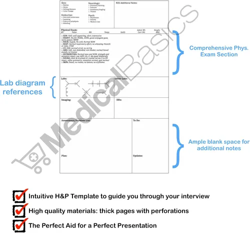 Vista 3 de Cuaderno H&P para historias clínicas, con 100 plantillas médicas con perforaciones