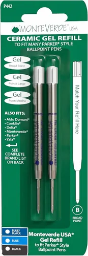 Vista 7 de Monteverde USA - Recargas de gel cerámico sin tapa para bolígrafos Parker, punta ancha, tinta negra, paquete de 2 – Solución de escritura confiable
