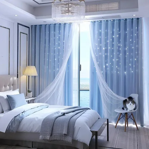 Vista 3 de Abreeze - Cortinas blackout con estrellas, de doble capa, con velo blanco y ojales superiores, para combinar, ideal para sala, y dormitorio, 1 panel