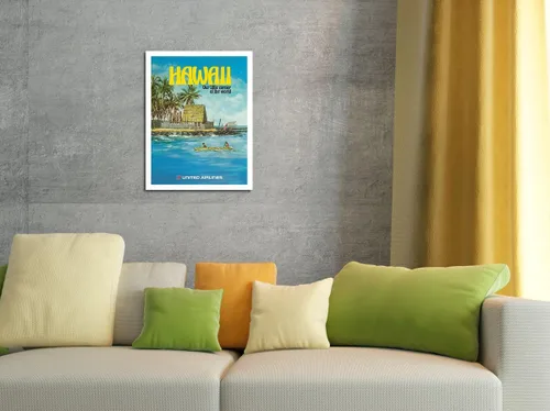 Vista 4 de Hawaii - United Airlines - Ciudad de Refugio Honaunau Bay - Póster vintage de viaje de aerolínea por Michael Hagel c.1970s - Cartel de arte vintage