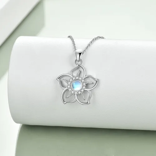 Vista 3 de YFN Flower Moonstone Necklace Sterling Silver Sky Flower Pendant Moonstone Jewelry for Women Teen Girls
