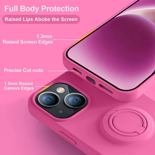 Vista 6 de Thomo Funda compatible con iPhone 14 Plus, silicona líquida suave de alta calidad a prueba de golpes [soporte de anillo]