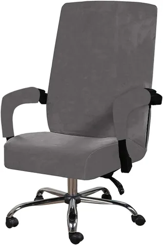 Vista 12 de Funda para silla de oficina con fundas para reposabrazos, funda elástica de terciopelo suave para silla de escritorio, fundas protectoras para silla