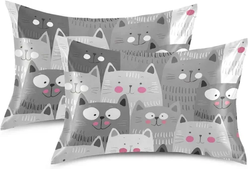 Vista 2 de Fundas de almohada de satén con diseño de gato transpirable para cabello y piel, sin cremallera, con cierre de sobre para sofá cama, tamaño estándar