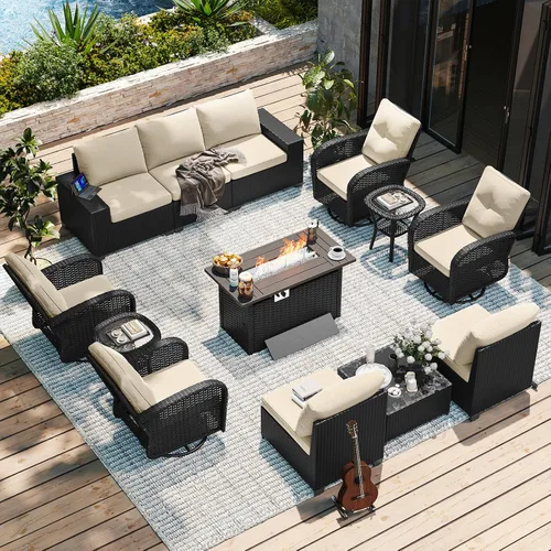 Vista 11 de Aoxun Juego de muebles de patio con reposabrazos anchos de 10 piezas