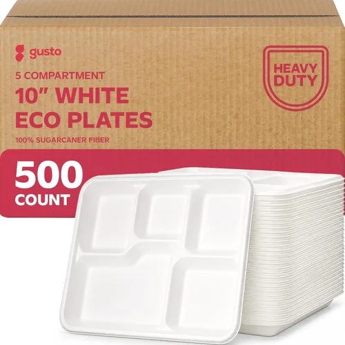 Vista 12 de GUSTO Platos de papel de caña de azúcar 100% compostables, resistentes, ecológicos, biodegradables, blancos, 9 pulgadas, caja de 500