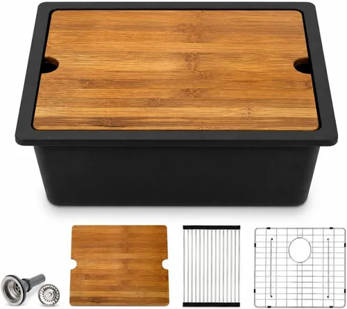 Vista 18 de Dcolora Fregadero de Barra de Composite de Cuarzo de 22 Pulgadas Negro Bajo Encimera Pequeño Fregadero de Cocina de Composite de Granito Prep RV