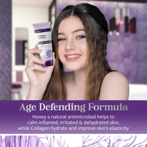 Vista 3 de Envy Limpiador facial con colágeno y miel, reduce las líneas finas, las arrugas y la hidratación, cuidado de la piel coreano limpio, libre