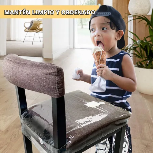 Vista 4 de Paquete de 4 fundas de plástico grandes para sillas de comedor, protectores de asiento de silla transparentes con correa de cinturón ajustable