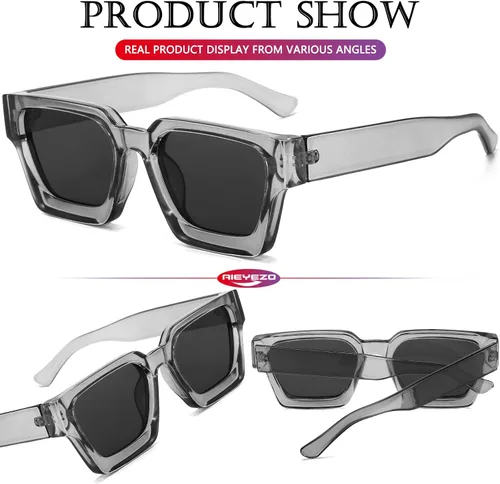 Vista 5 de AIEYEZO Gafas de sol cuadradas para mujeres y hombres, gafas de sol cuadradas con montura gruesa, estilo de diseñador simple