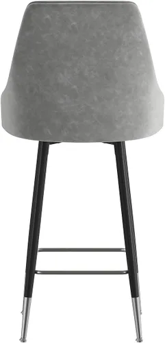 Vista 6 de Flash Furniture Shelly - Juego de 2 taburetes de bar comerciales de altura de mostrador, tapicería LeatherSoft gris, marcos de metal negro, 26