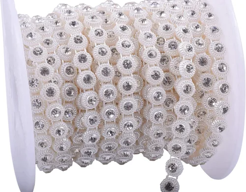 Vista 20 de KAOYOO Cinta con diamantes de imitación, 10 yardas con perlas de imitación, rollo de cuentas florales de perlas sintéticas para vestidos de boda