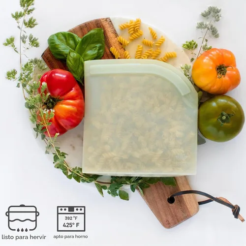 Vista 2 de Lotus Bolsas de silicona reutilizables para almacenamiento de alimentos, sin BPA, aptas para microondas y lavavajillas, bolsas de silicona