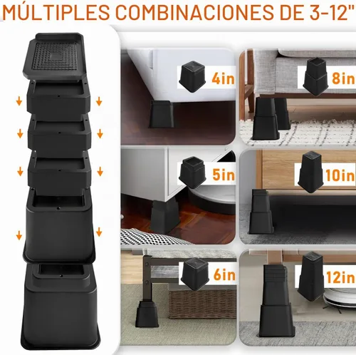 Vista 3 de shouwuhho Elevadores de cama de 12 pulgadas para trabajo pesado, elevadores de muebles de gran tamaño que soportan hasta 6,000 libras para sofá