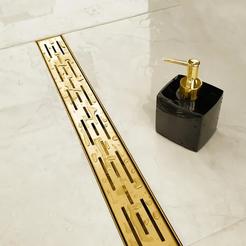 Vista 5 de Neodrain - Drenaje lineal rectangular de 24 pulgadas de latón cepillado con rejilla de patrón de ladrillo, drenaje de piso de baño de acero