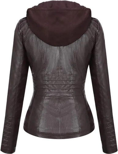 Vista 3 de Springrain Chaqueta de piel sintética para mujer, con capucha desmontable