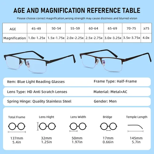 Vista 2 de Paquete de 3 lentes de lectura para hombre, ligeros marcos de metal con bloqueo de luz azul, filtro elegante para rayos UV/deslumbramiento de Negro