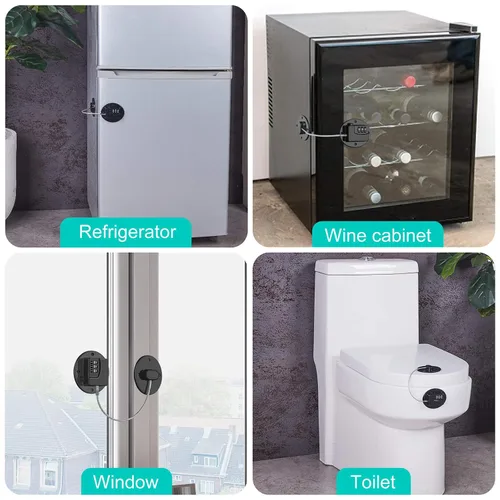 Vista 3 de Cerradura de Refrigerador - Cerradura de Combinación Resistente para Nevera, Cerraduras de Gabinete a Prueba de Niños, Sin Llaves Necesarias
