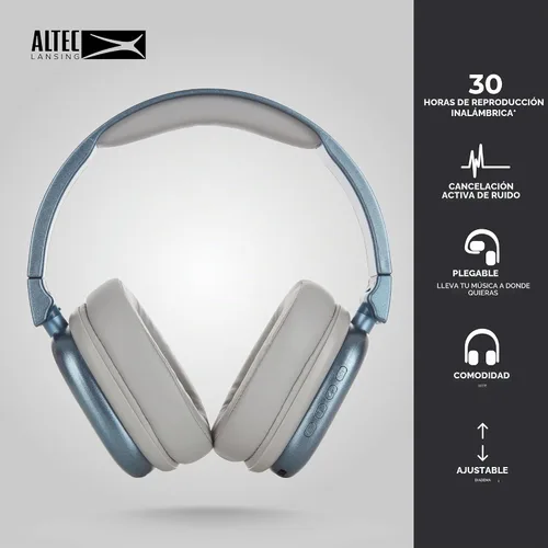 Vista 2 de Altec Lansing Nanophones ANC 2.0, auriculares inalámbricos Bluetooth con cancelación de ruido, batería de 30 horas, diseño plegable, carga USB-C