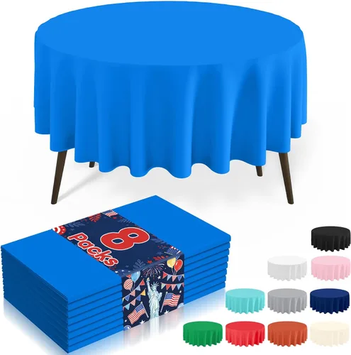 Vista 21 de misaya Paquete de 4 manteles desechables de plástico, mantel redondo impermeable de 84 pulgadas, a prueba de fugas y resistentes manteles Azul