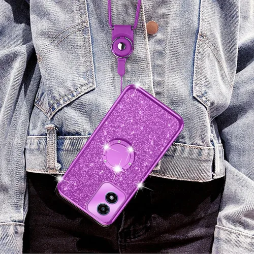 Vista 6 de nancheng Funda para Motorola Moto G Play 2024 (6.5 pulgadas) para niñas y mujeres, bonita funda de teléfono de TPU suave con purpurina y anillo