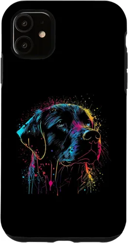 Vista 5 de iPhone 15 Negro Labrador Perro Pintura Acuarela Pintura Colorido Mamá Caso