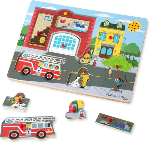 Vista 4 de Melissa & Doug - Rompecabezas con sonido (8 piezas), Estación de bomberos, Multicolor