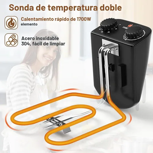 Vista 5 de Freidoras profundas con 3 cestas – Simoe - Freidora eléctrica grande de 5.3 cuartos de galón / 21 tazas, freidora de aceite profundo de acero