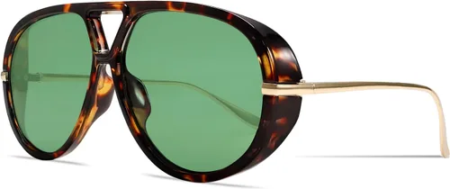 Vista 14 de Lentes de sol estilo aviador retro dorados para mujeres y hombres, 2025 de metal de gran tamaño de los años 70, gafas de sol negras