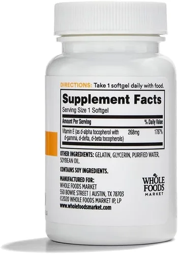 Vista 2 de 365 by Whole Foods Market, Vitamina E 400 UI con tocoferoles mixtos, 60
