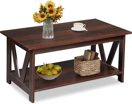 Vista 15 de WLIVE Mesa de Centro, Mesa de Centro Estilo Granja de 43" con Estante de Almacenamiento y Soporte Resistente en Forma de V, Mesa Central de Madera