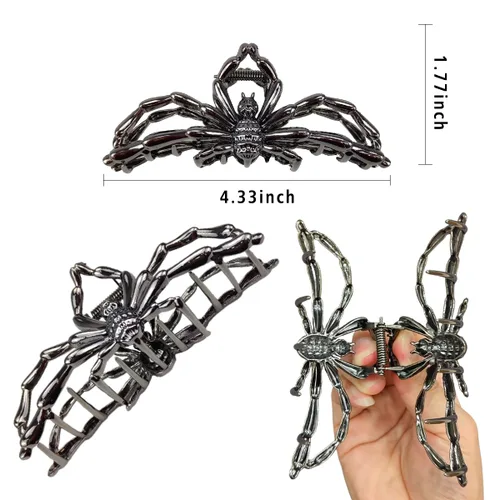 Vista 4 de Pinzas para el cabello grandes y realistas de metal negro con garra de araña, agarre fuerte, antideslizantes, accesorios para el cabello grueso