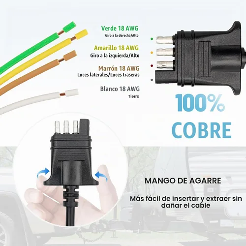 Vista 7 de MECMO Cable de extensión de cable plano de 4 pines para remolque de 5 pies, conector de 4 vías para el lado del vehículo y el lado del remolque