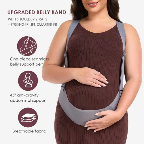 Vista 2 de Bandas para el vientre para mujeres embarazadas, banda para el vientre con correas de soporte ajustables, cinturón de maternidad para espalda