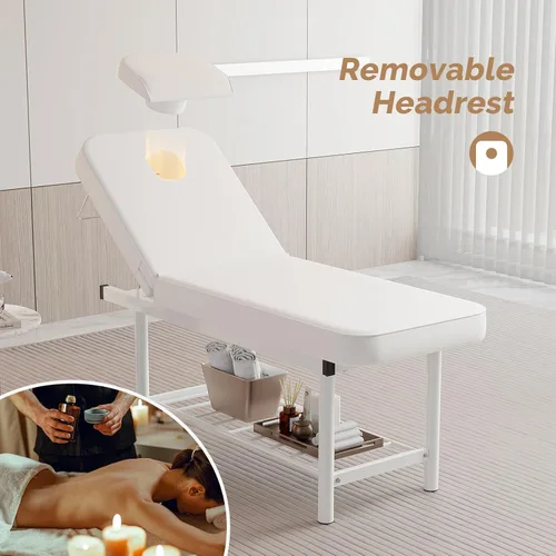 Vista 2 de OmySalon Cama de masaje profesional Esteticista Cama con reposacabezas extraíble (blanco)