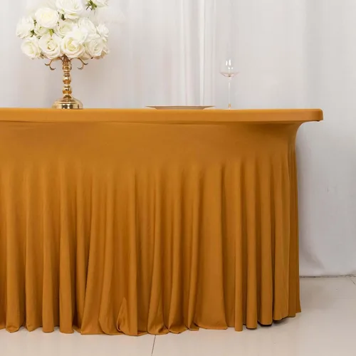 Vista 14 de Efavormart - Falda de mesa rectangular de una pieza de elastano de 6 pies, color negro, con volantes