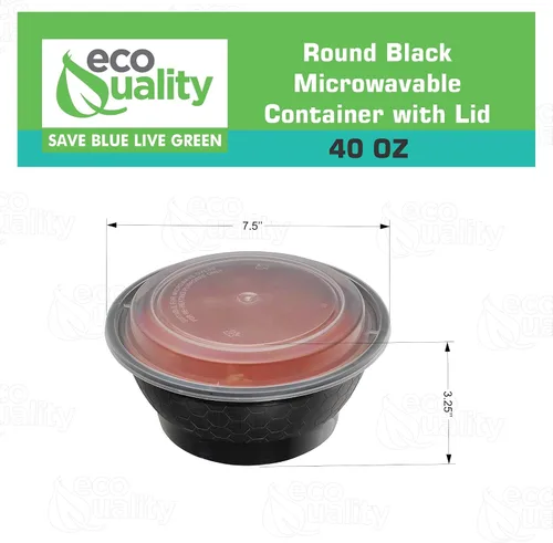 Vista 3 de Recipientes de preparación de comidas redondas de 40 onzas con tapas, caja Bento desechable para almacenamiento de alimentos, apto para microondas