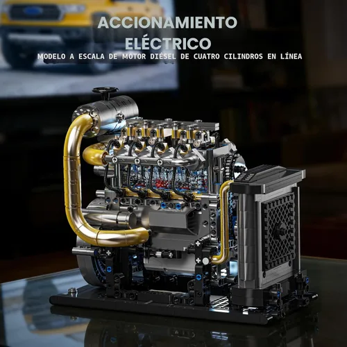 Vista 2 de Kit de modelo de motor diésel que funciona para adultos, MOC Mini en línea de 4 cilindros diésel con motor, compatible con Lego, juguete STEM