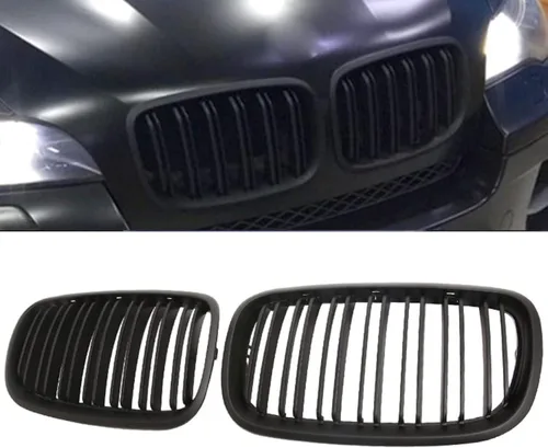 Vista 11 de Parrilla de riñón para parachoques delantero, color negro brillante, compatible con BMW X5 E70 X6 E71 2007-2014 doble listón doble línea