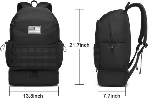 Vista 7 de seyfocnia Mochila de gimnasio para hombres, mochila táctica militar, bolsa de viaje con compartimento para zapatos, bolsa de gimnasio deportiva