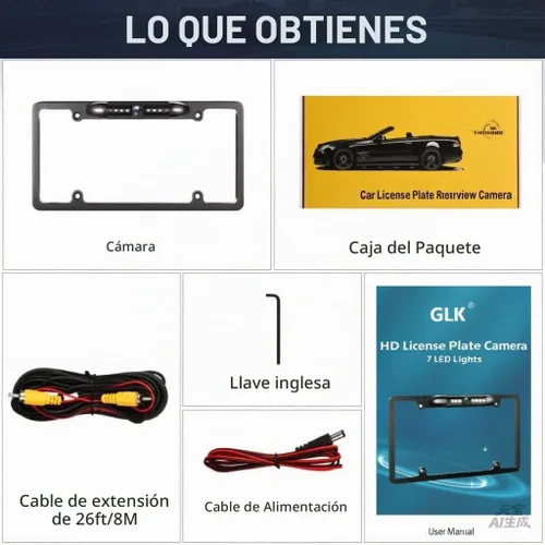 Vista 9 de GLK - Cámara de respaldo para matrícula HD con visión frontal y trasera, cámara reversa con 7 LED de visión nocturna, ángulo de visión de 170