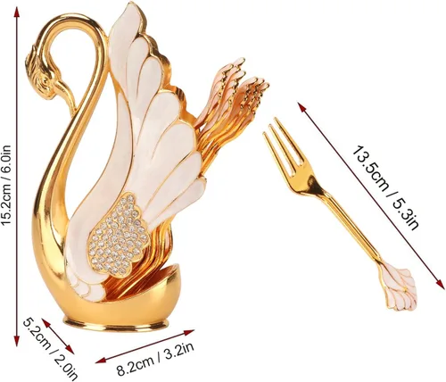 Vista 3 de Juego de cucharas para cena de postre de café, soporte con base de cisne con tenedores y cucharas para ensalada de pastel, cóctel, postre