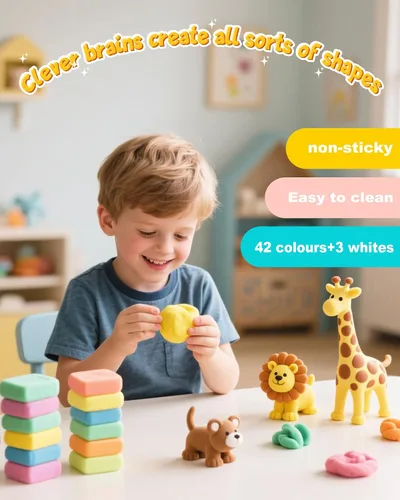 Vista 2 de Kit de arcilla para modelar – 42 colores de arcilla seca al aire, arcilla mágica de moldeo de bricolaje incluye herramientas y accesorios